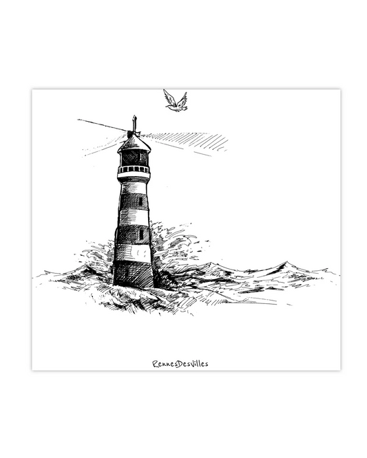 Carte postale "Le phare crayonné"